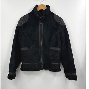 EXPRESS Black Faux Suede Fur Lined Moto Jacket Womens Size Large